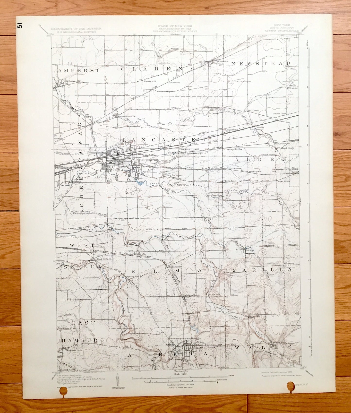 Antique Depew, New York 1905 US Geological Survey Topographic Map - Cheektowag, Lancaster, Newstead, Clarence, Amherst, Alden, Marilla, NY