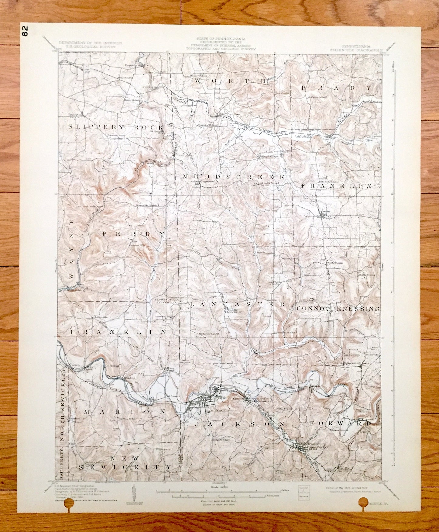 Antique Zelienople, Pennsylvania 1910 US Geological Survey Topographic Map - Jackson, Forward, Marion, New Sewickley, Daugherty, Franklin PA