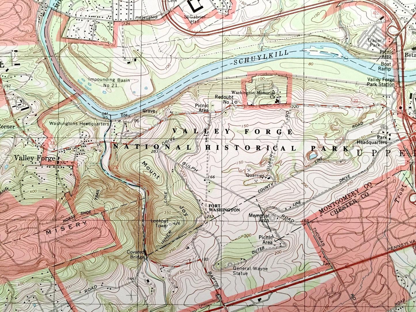 Antique Valley Forge, Pennsylvania 1992 US Geological Survey Topographic Map – Chester, Montgomery County, King of Prussia, Green Tree, PA