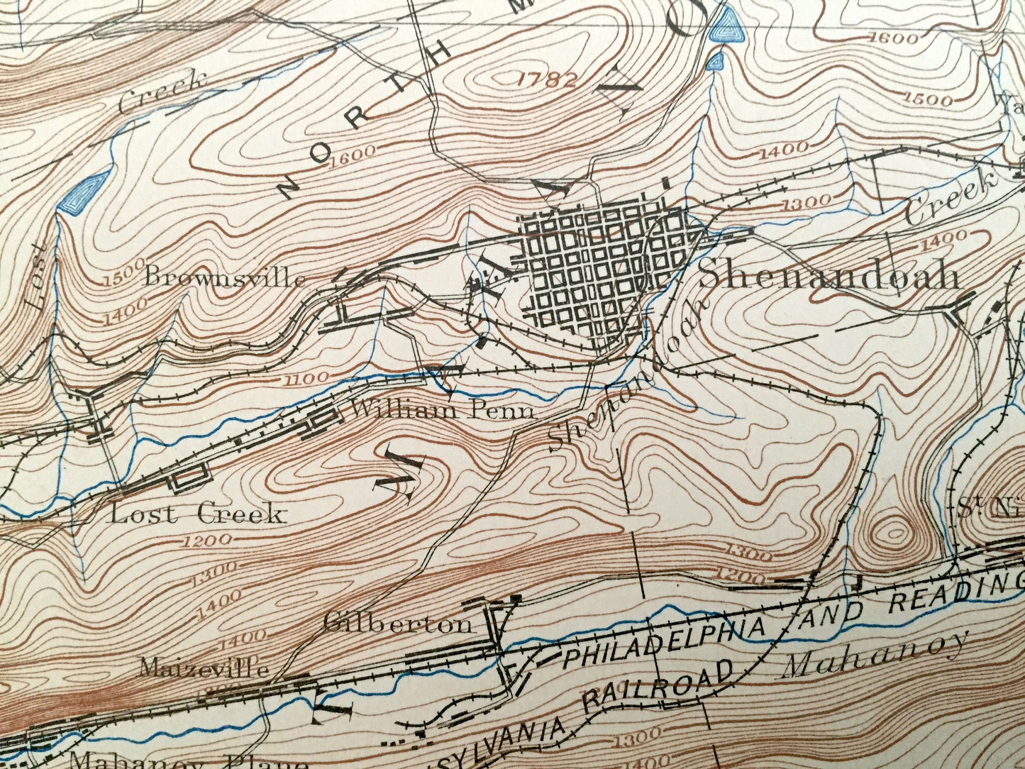 Antique Mahanoy, Pennsylvania 1893 US Geological Survey Topographic Map - Shenandoah, Hopeville, Frackville, Delano, Schuylkill County, PA