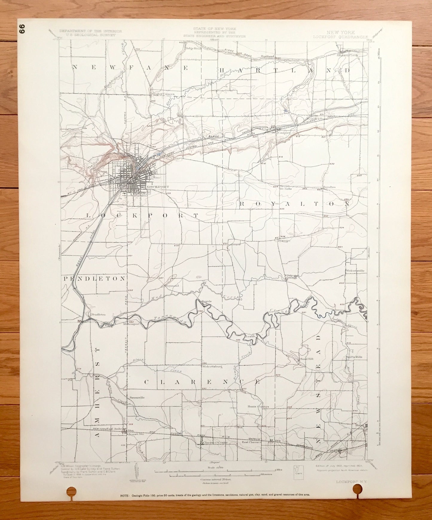 Antique Lockport, New York 1902 US Geological Survey Topographic Map – Newfane, Hartland, Royalton, Pendleton, Amherst, Clarence Newstead NY