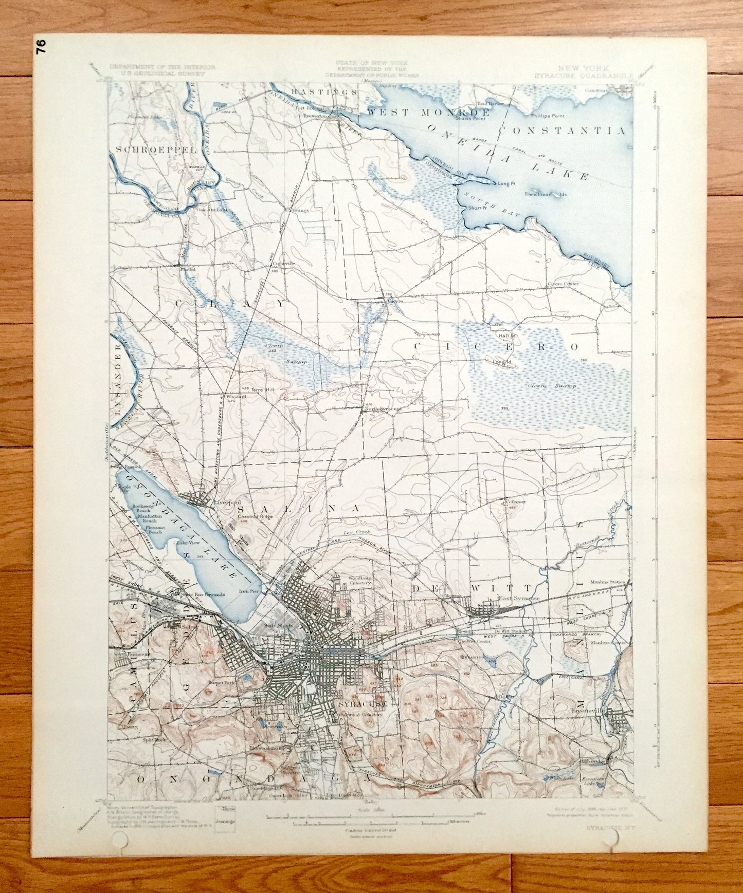 Antique Syracuse, New York 1898 US Geological Survey Topographic Map – Schroeppel, Clay, West Monroe, Constantia, Cicero, Lysander Salina NY
