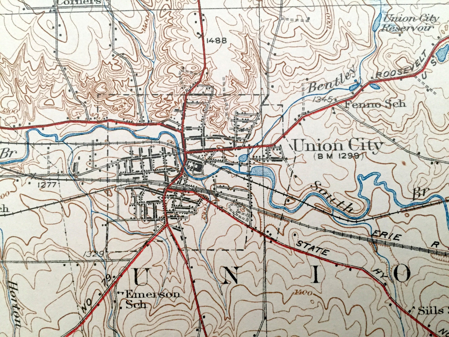 Antique Union City, Pennsylvania 1932 US Geological Survey Topographic Map - Waterford, Amity, Leboeuf, Bloomfield, Athens, Richmond, Sparta
