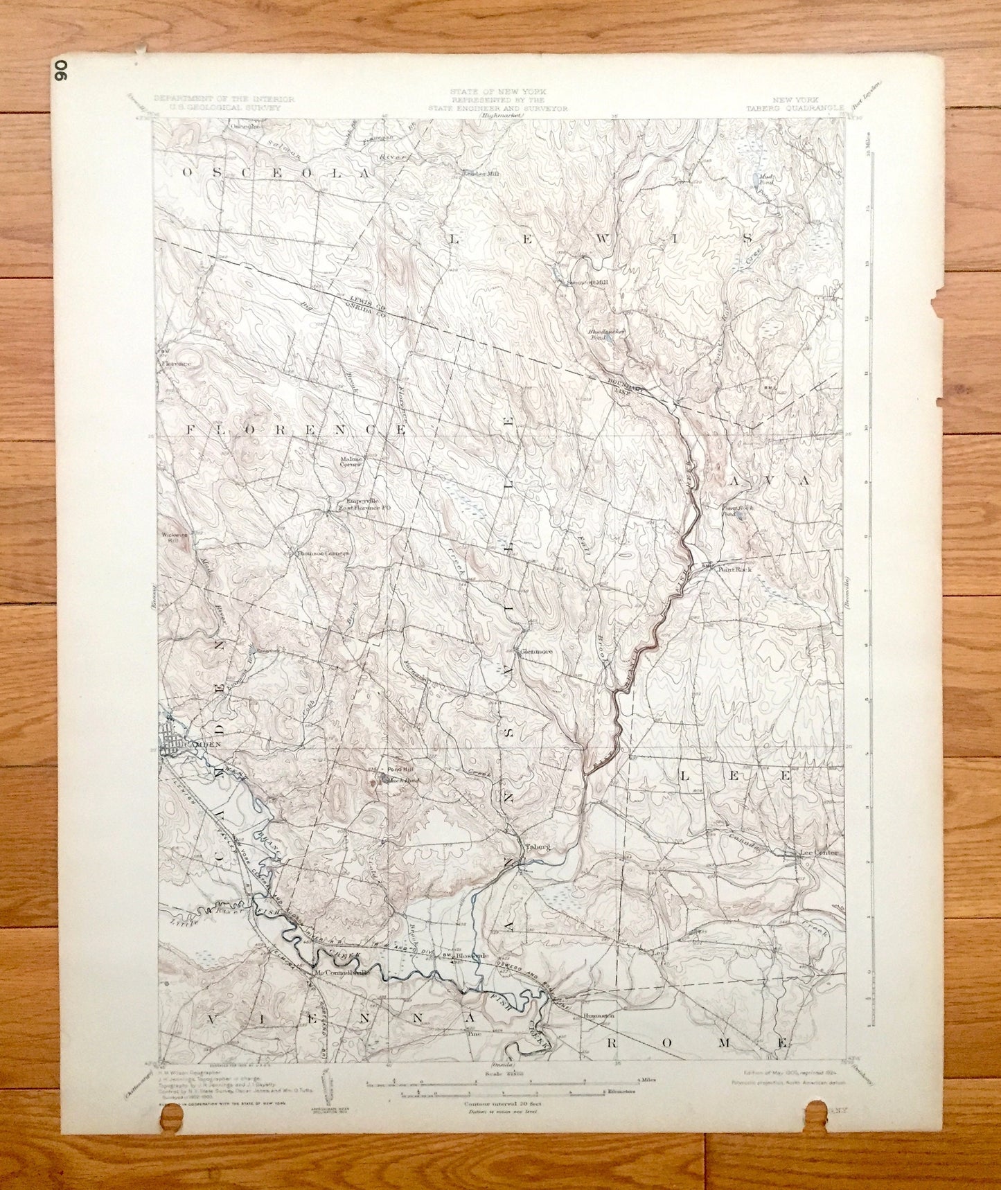 Antique Taberg, New York 1905 US Geological Survey Topographic Map - Annsville, Vienna, Rome, Lee, Ava, Lewis, Florence, Camden, Osceola