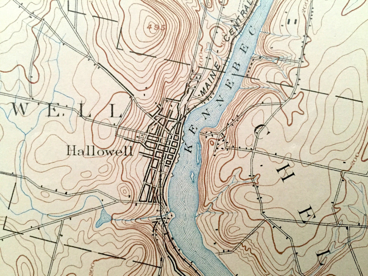 Antique Augusta, Maine 1892 US Geological Survey Topographic Map – Hallowell, Winthrop, Farmington Belgrade Sidney Readfield Mount Vernon ME