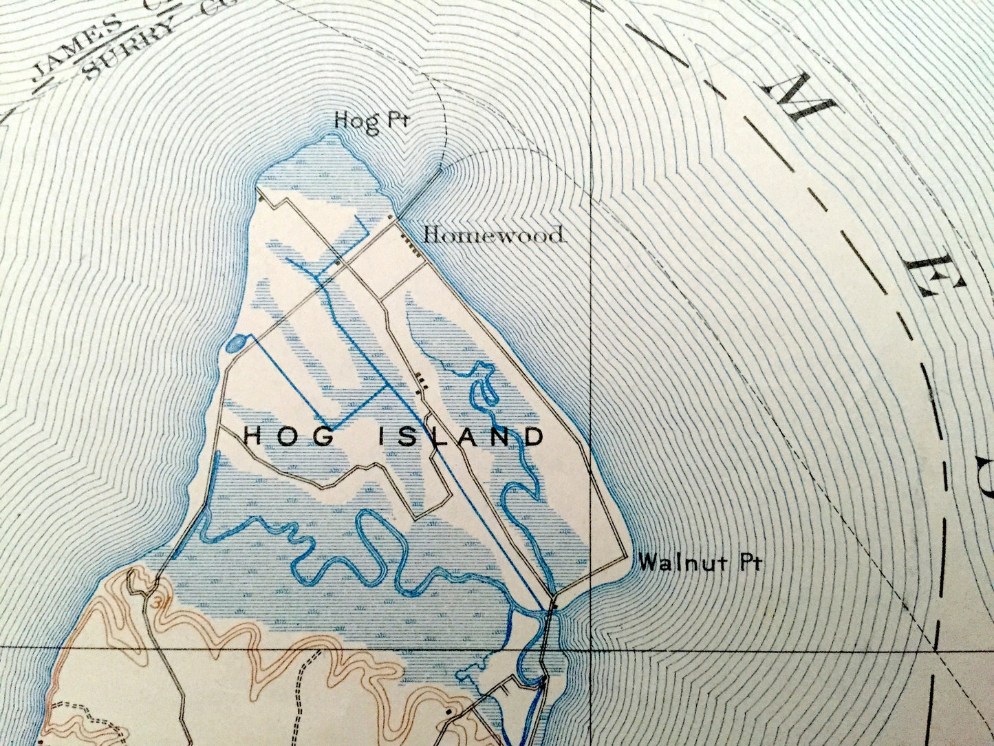 Antique Yorktown, Virginia 1907 US Geological Survey Topographic Map – Isle of Wight, Warwick, James City, York, Surry County, Jamestown, VA
