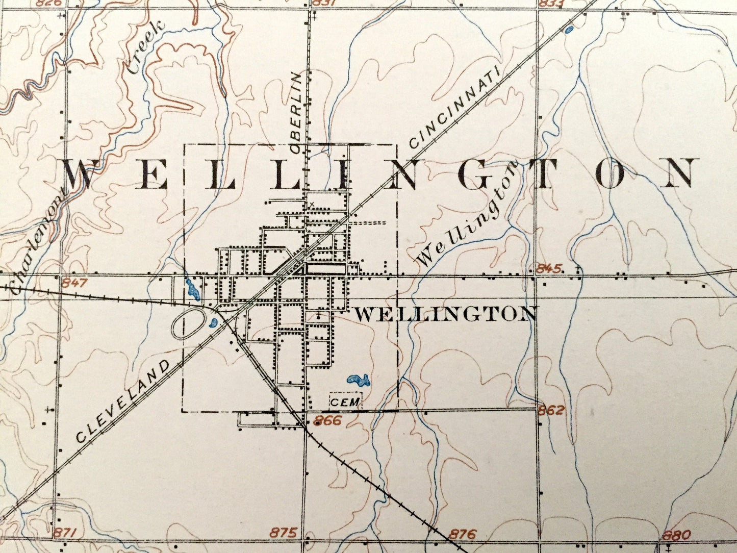 Antique Wellington, Ohio 1906 US Geological Survey Topographic Map – Pittsfield, Lagrange, Grafton, Penfield, Litchfield, Spencer Chatham OH