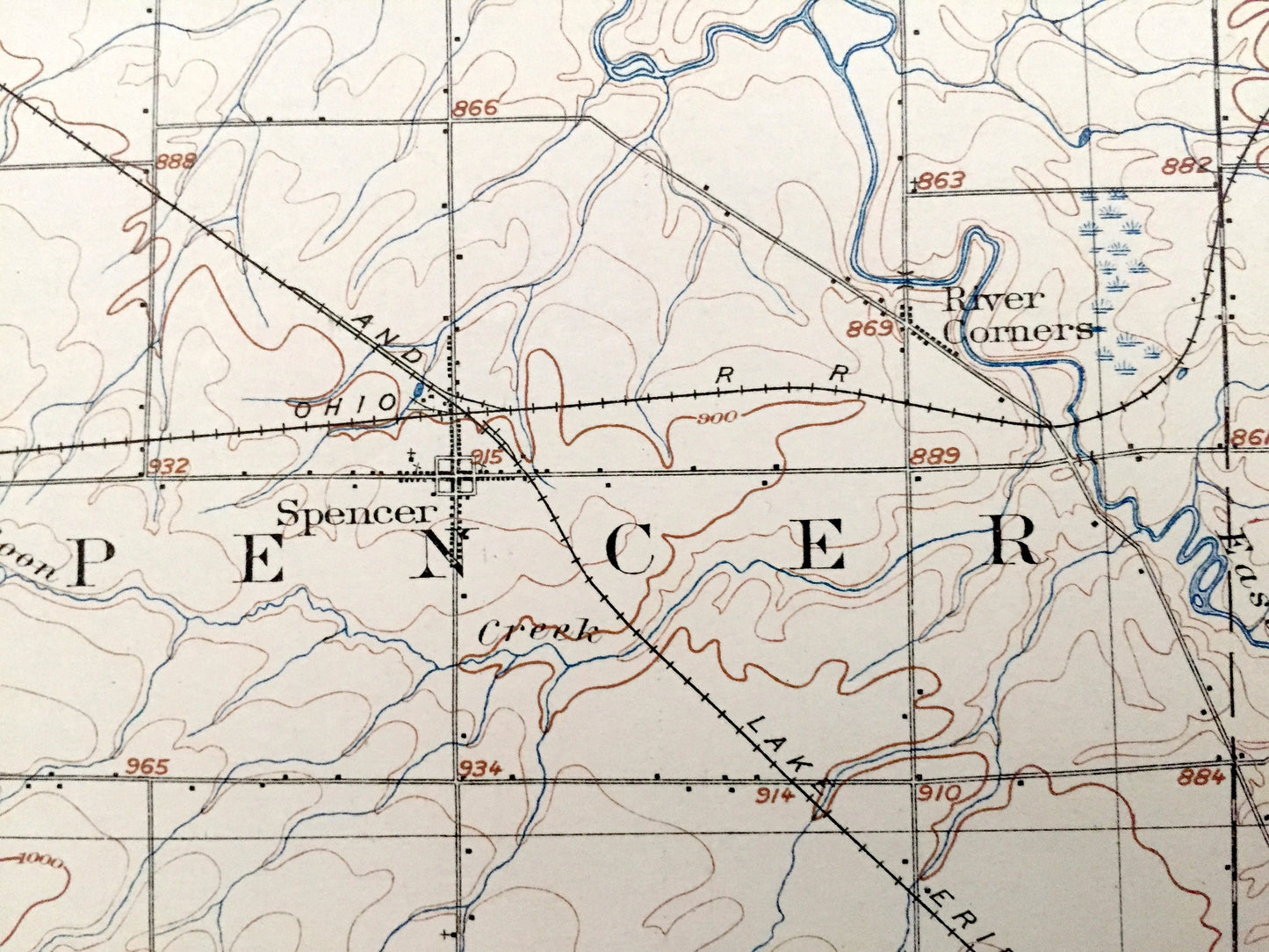 Antique Wellington, Ohio 1906 US Geological Survey Topographic Map – Pittsfield, Lagrange, Grafton, Penfield, Litchfield, Spencer Chatham OH
