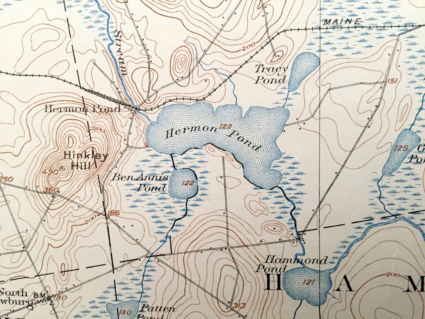 Antique Bangor, Maine 1902 US Geological Survey Topographic Map – Brewer, Hampden, Hermon, Orono, Pushaw Lake, Old Town, Penobscot County ME