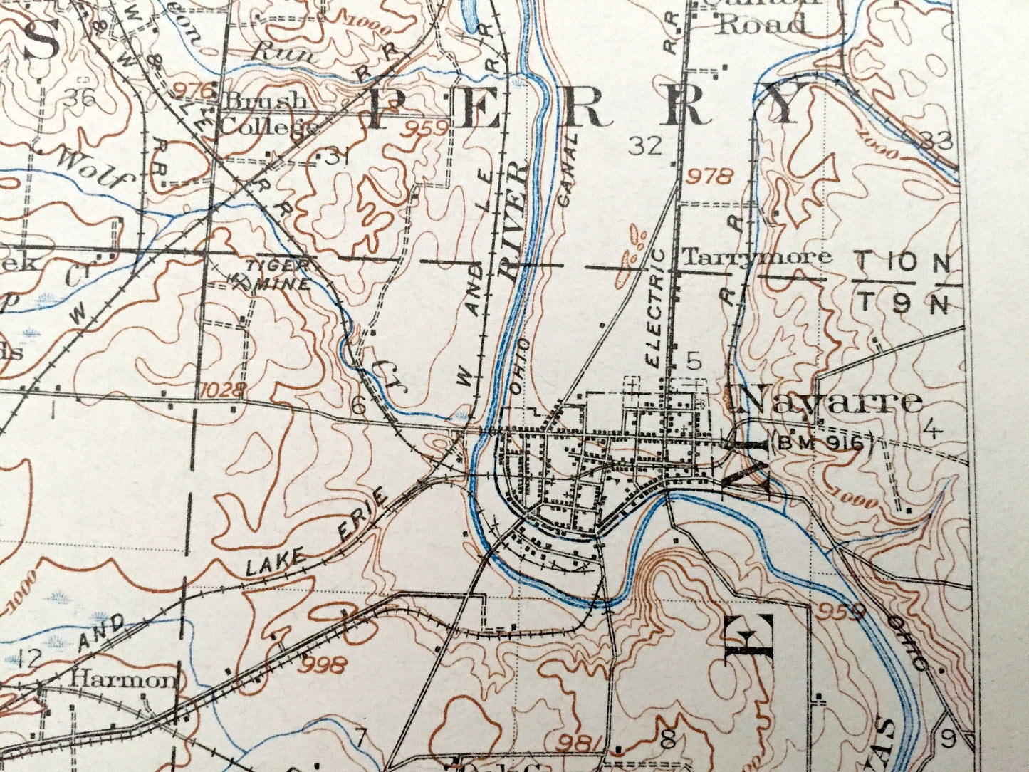 Antique Navarre, Ohio 1914 US Geological Survey Topographic Map - Perry, Bethlehem, Tuscarawas, Sugar Creek, Paint, Wayne, Franklin, Dover