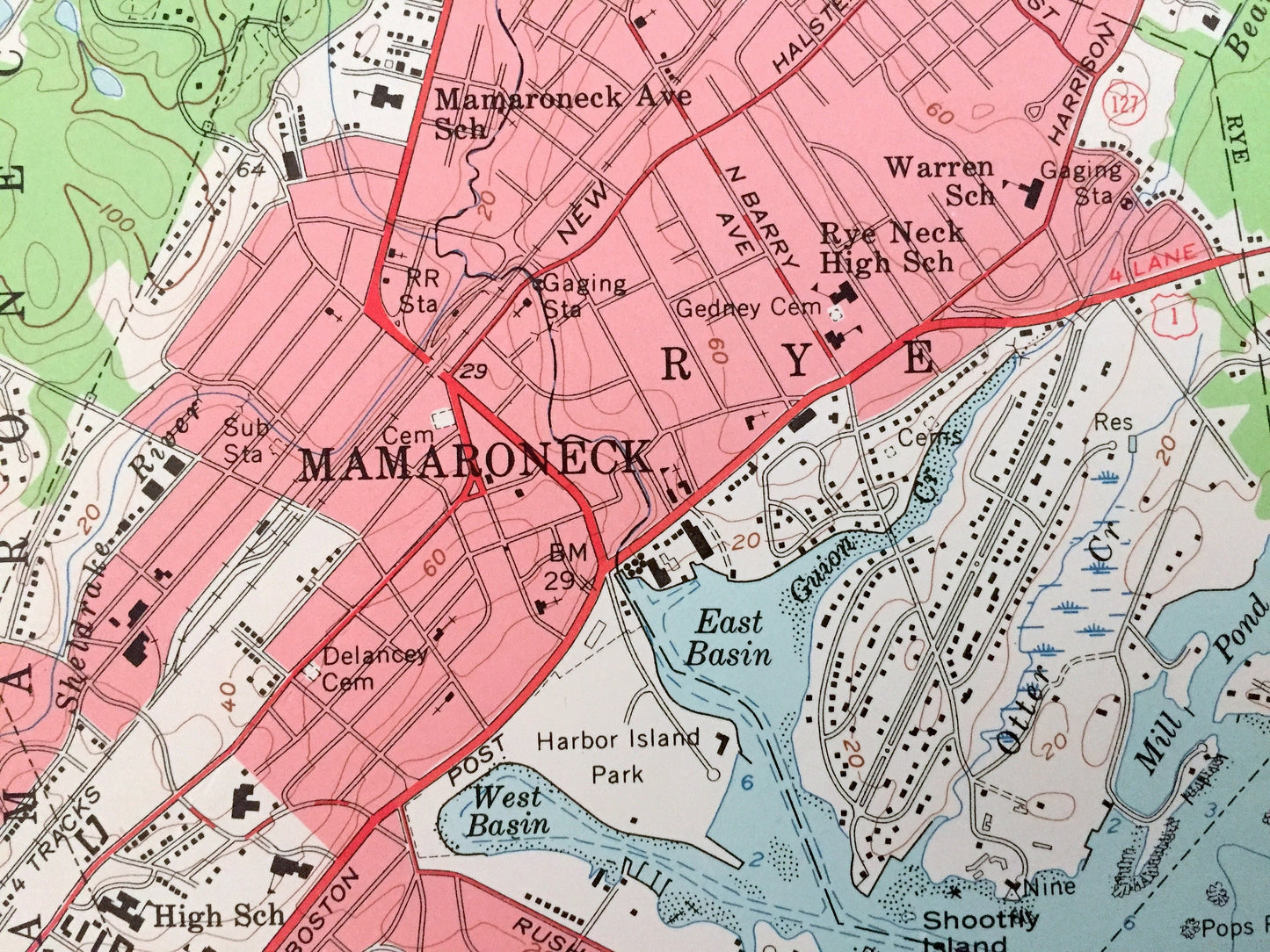 Antique Mamaroneck, New York 1955 US Geological Survey Topographic Map – Westchester, Nassau County, White Plains, Rye, Connecticut NY