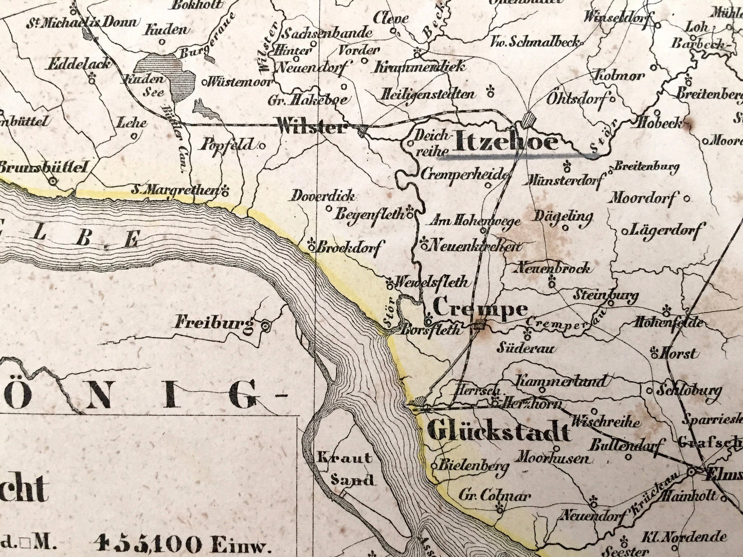 Antique 1855 Holstein, Lauenburg, Hamburg, Lübeck Map from Sohr Berghaus Atlas by Carl Flemming – Germany, Altona, Stade, Kiel, Bad Oldesloe