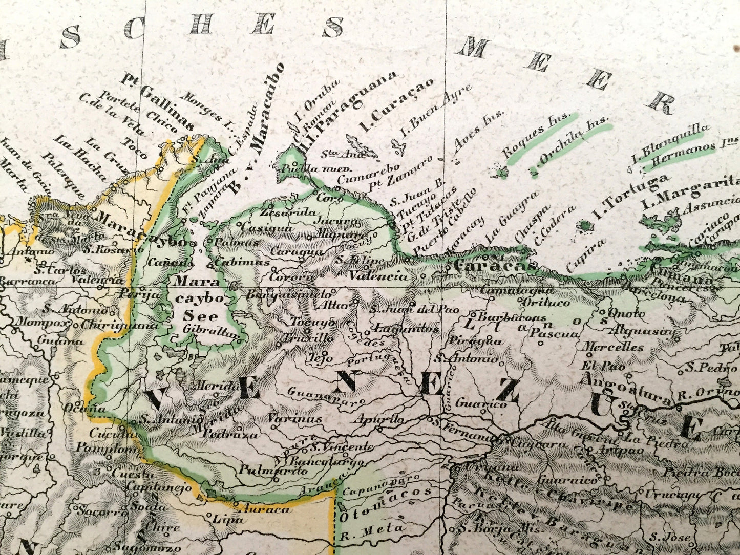 Antique 1855 South America Map from Sohr Berghaus Atlas by Carl Flemming – Süd Amerika, Venezuela, Colombia, Brazil, Peru, Galápagos Islands