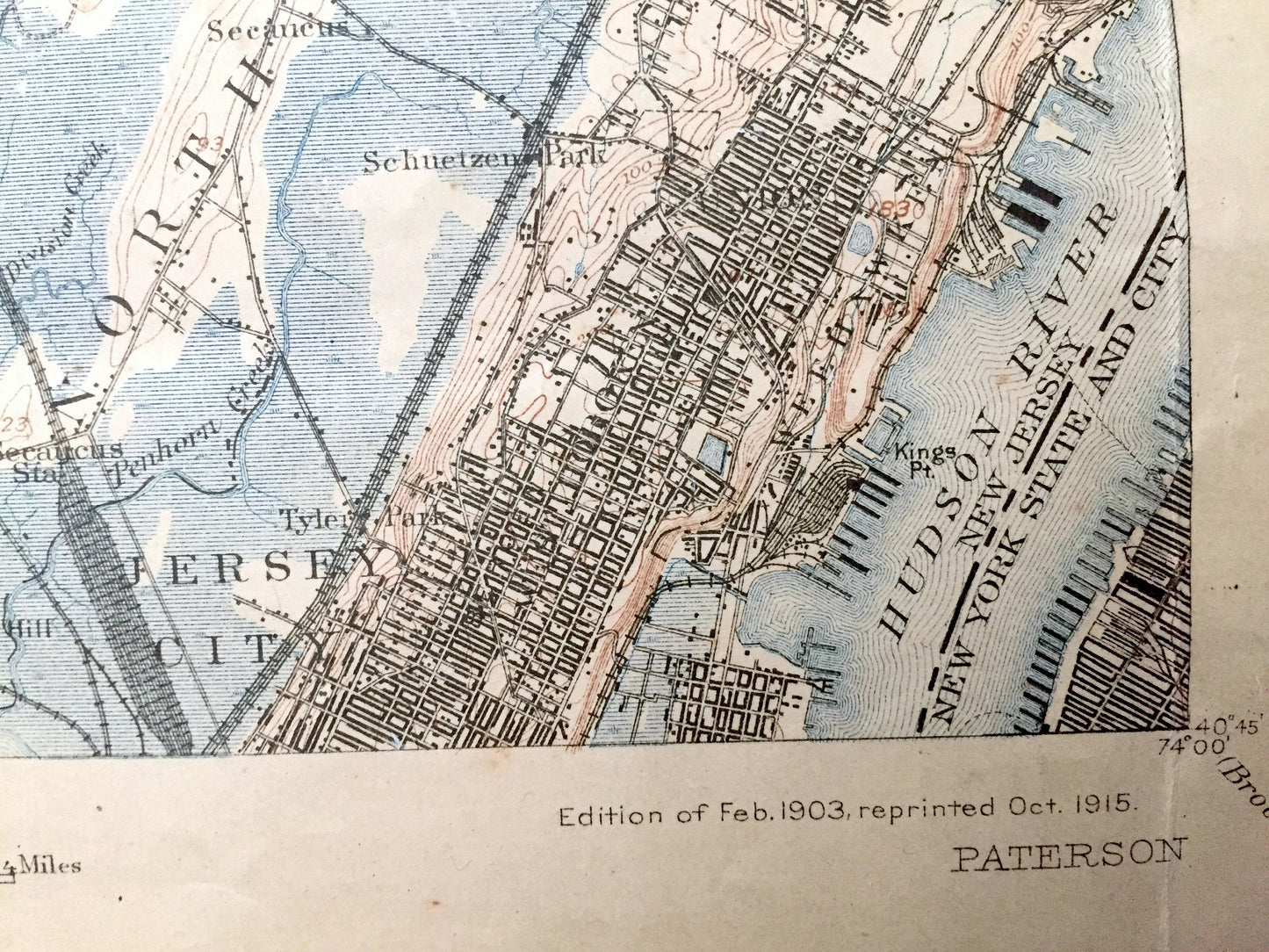 Antique 1903 New Jersey, New York & Pennsylvania US Geological Survey Topographic Map – Hudson River Valley, Montclair, Upstate, Passaic, NJ