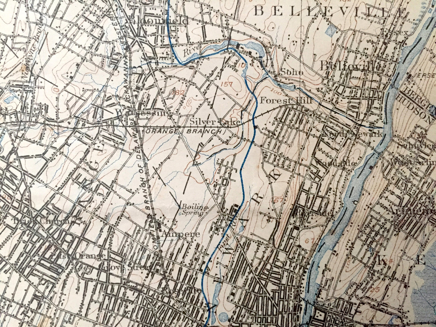 Antique 1903 New Jersey, New York & Pennsylvania US Geological Survey Topographic Map – Hudson River Valley, Montclair, Upstate, Passaic, NJ
