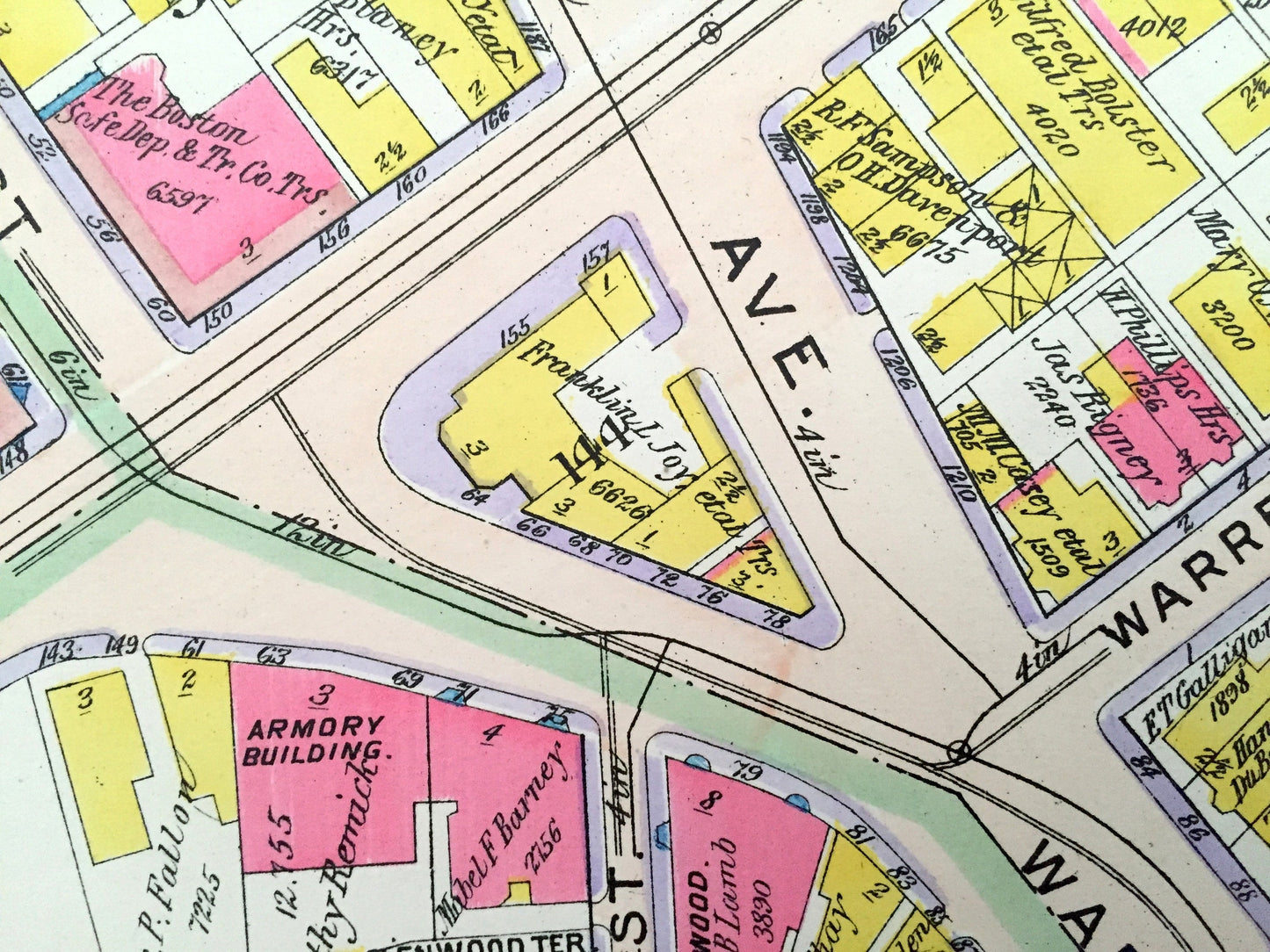 Antique 1906 Roxbury, Massachusetts Map from GW Bromley Atlas – Boston, Suffolk County, Fort Hill, Dudley Square, Hibernian Hall, Malcolm X