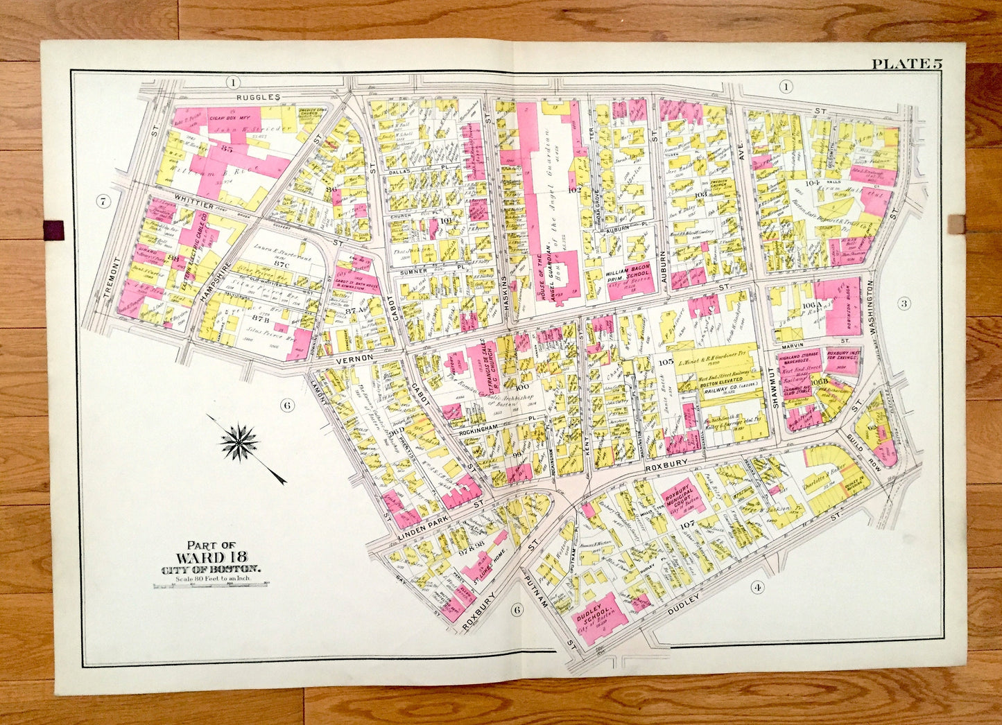 Antique 1906 Roxbury, Massachusetts Map from GW Bromley Atlas – Boston, Suffolk County, Fort Hill, Dudley Square, Malcolm X, John Eliot, MA