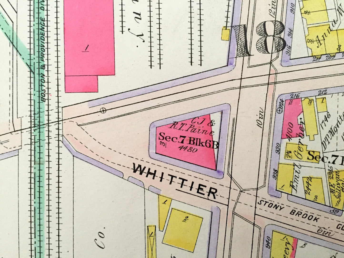 Antique 1906 Brookline, Massachusetts Map from GW Bromley Atlas – Roxbury, Boston, Suffolk County, Mission Hill, Northeastern, Wentworth