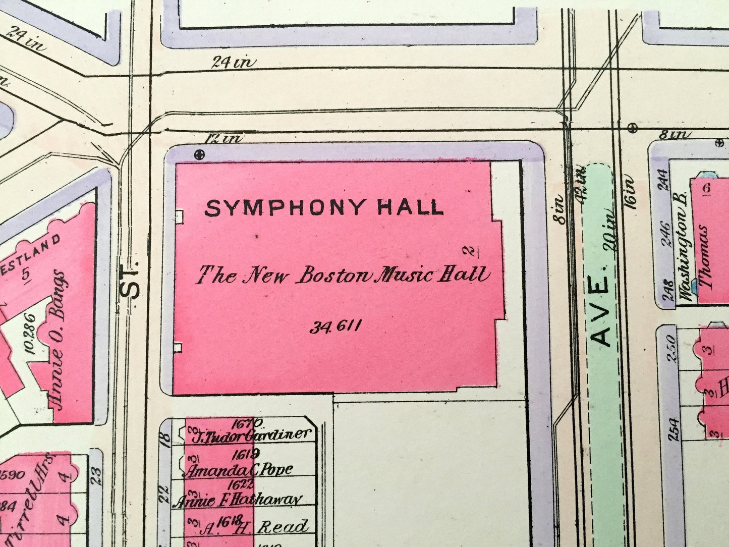 Antique 1906 Fenway-Kenmore, Boston, Massachusetts Map from GW Bromley Atlas – Suffolk County, Northeastern, Back Bay Fens, Symphony MA