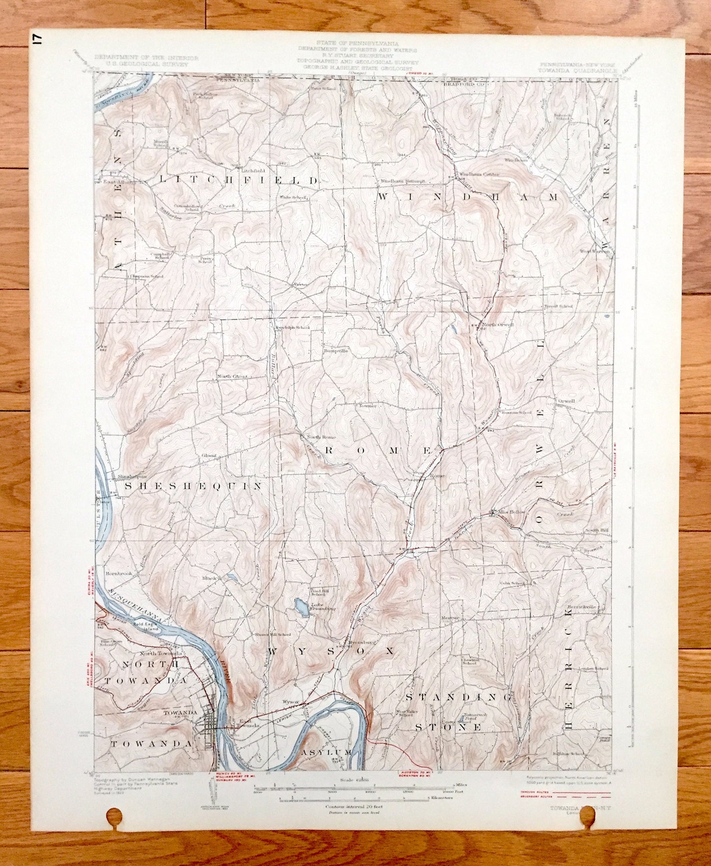 Antique Towanda, Pennsylvania 1926 US Geological Survey Topographic Map – Wysox, Standing Stone, Herrick, Orwell, Rome, Sheshequin, Windham
