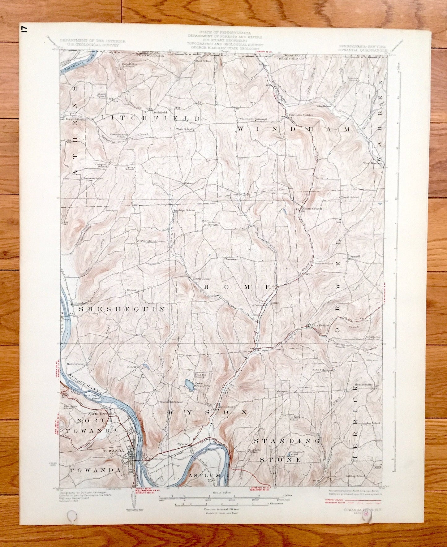 Antique Towanda, Pennsylvania 1926 US Geological Survey Topographic Map – Wysox, Standing Stone, Herrick, Orwell, Rome, Sheshequin, Windham