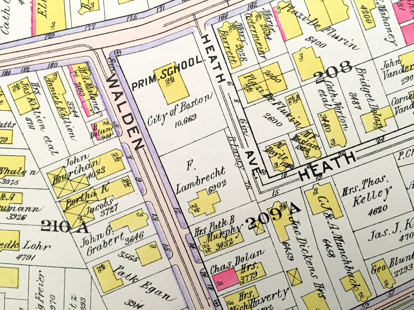 Antique 1906 Brookline, Massachusetts Map from GW Bromley Atlas – Boston, Suffolk County, Roxbury, Mission Hill, Lower, Heath Square, Fort