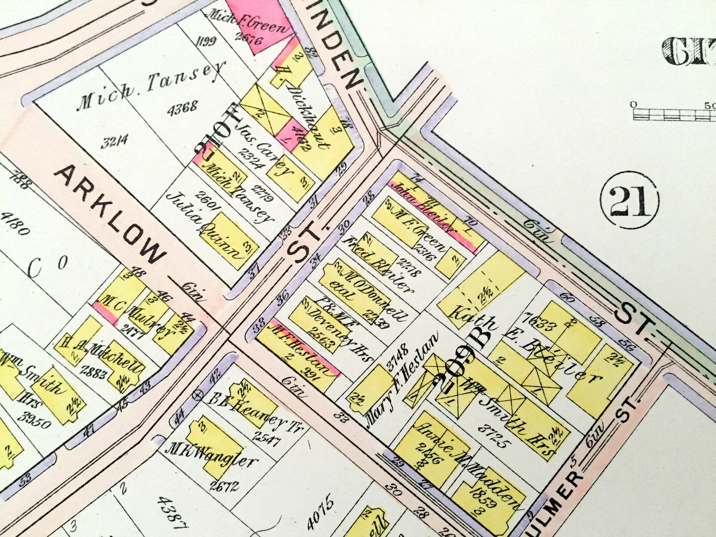 Antique 1906 Brookline, Massachusetts Map from GW Bromley Atlas – Boston, Suffolk County, Roxbury, Mission Hill, Lower, Jackson Square, Fort