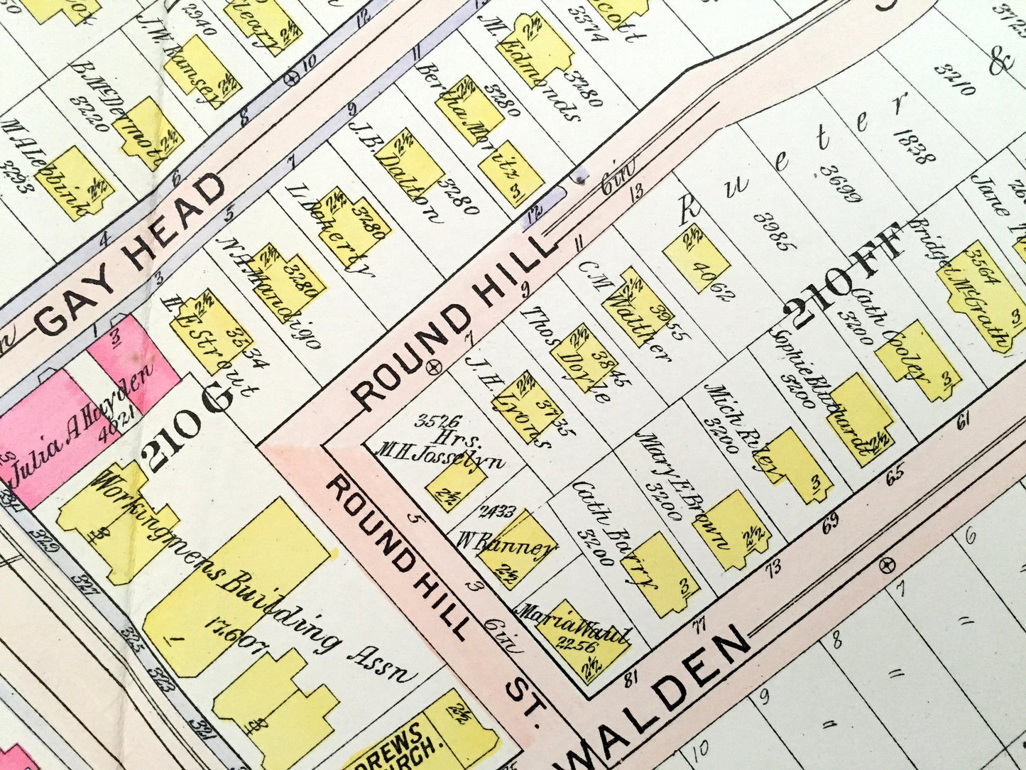 Antique 1906 Brookline, Massachusetts Map from GW Bromley Atlas – Boston, Suffolk County, Roxbury, Mission Hill, Lower, Jackson Square, Fort