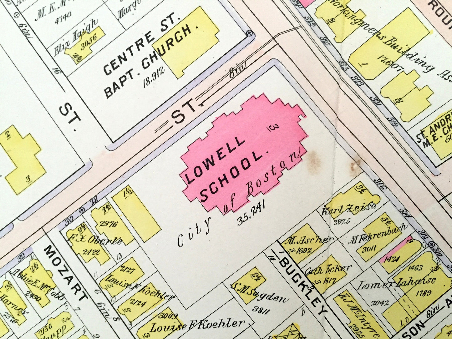 Antique 1906 Brookline, Massachusetts Map from GW Bromley Atlas – Boston, Suffolk County, Roxbury, Mission Hill, Lower, Jackson Square, Fort