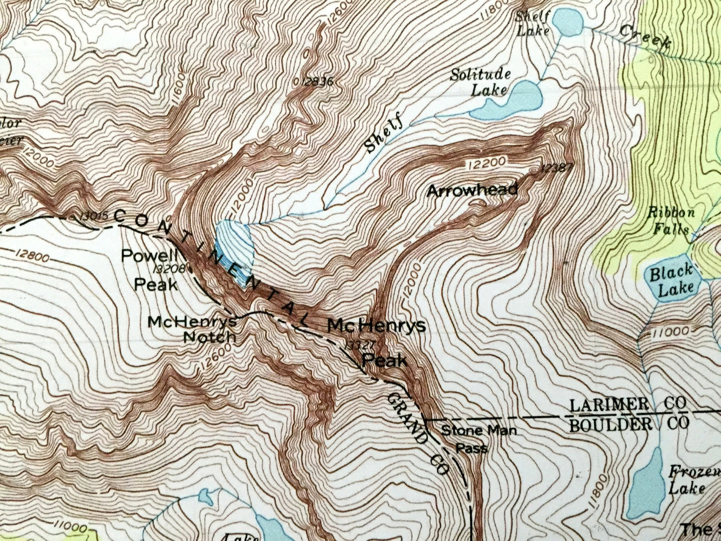 Antique McHenrys Peak, Colorado 1957 US Geological Survey Topographic Map – Rocky Mountains, Boulder, Larimer County, Spruce, Chaos Canyon