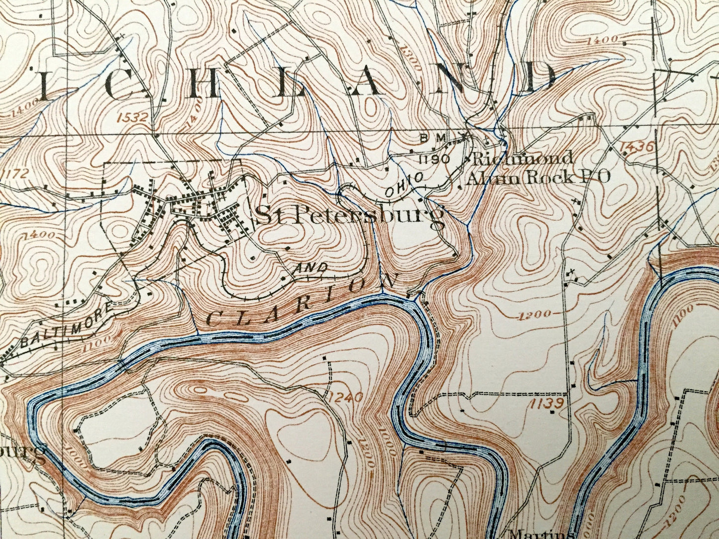 Antique Foxburg, Pennsylvania 1908 US Geological Survey Topographic Map - Scrubgrass, Rockland, Richland, Salem, Beaver, Piney, Allegheny
