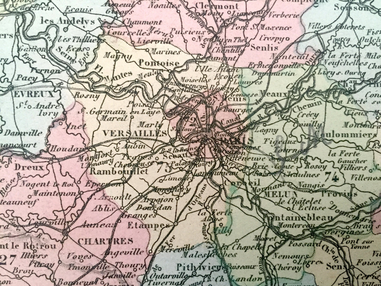 Antique 1869 France Map from Atlas National by Migeon – Paris, Marseilles, Toulouse, Bordeaux, Lille, Nantes, Lyon, Corisica, Normandy