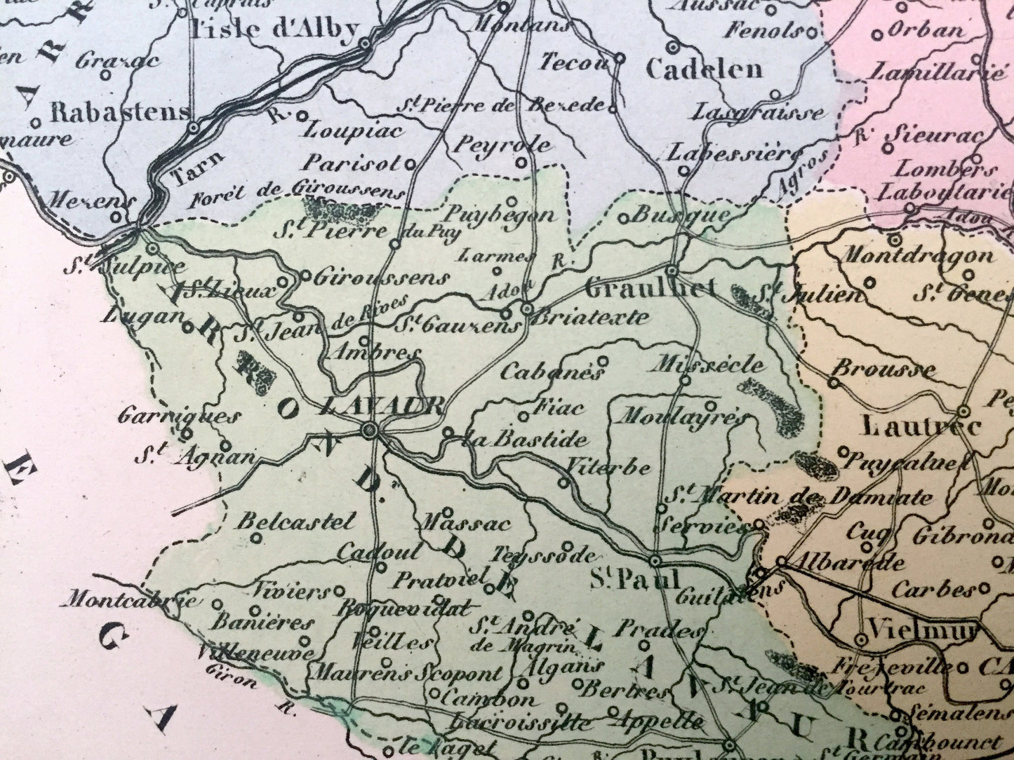 Antique 1858 Tarn Department, France Map from France and its Colonies by Alexandre Vuillemin – Albi, Alby, Castres, Gaillac, Graulhet