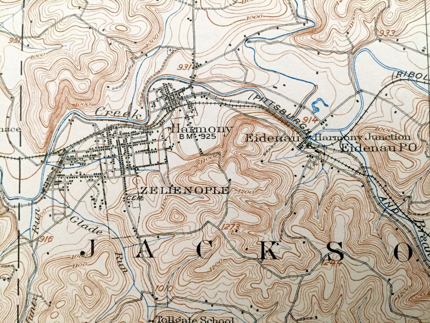 Antique Zelienople, Pennsylvania 1910 US Geological Survey Topographic Map - Jackson, Forward, Marion, New Sewickley, Daugherty, Franklin PA