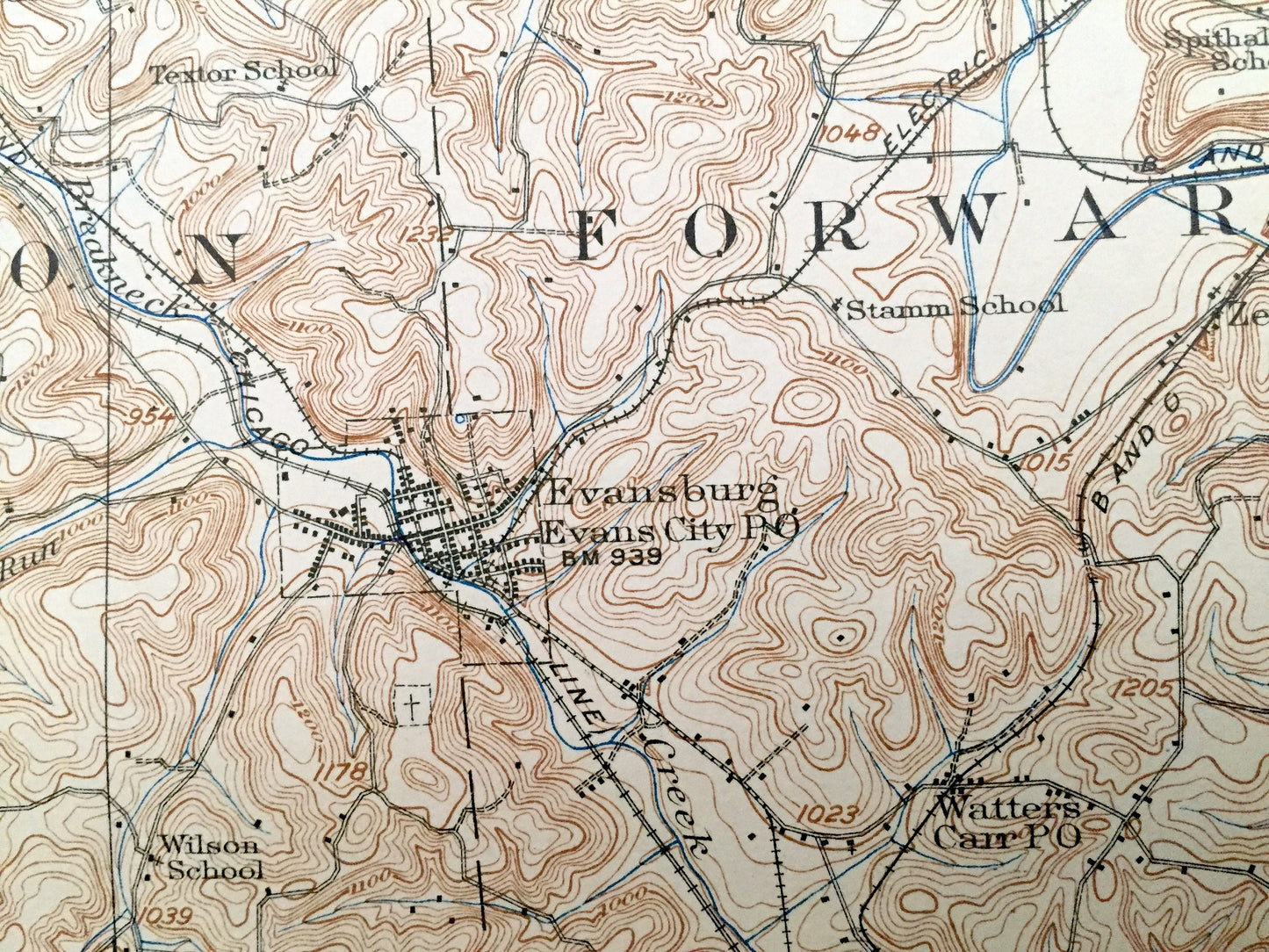 Antique Zelienople, Pennsylvania 1910 US Geological Survey Topographic Map - Jackson, Forward, Marion, New Sewickley, Daugherty, Franklin PA