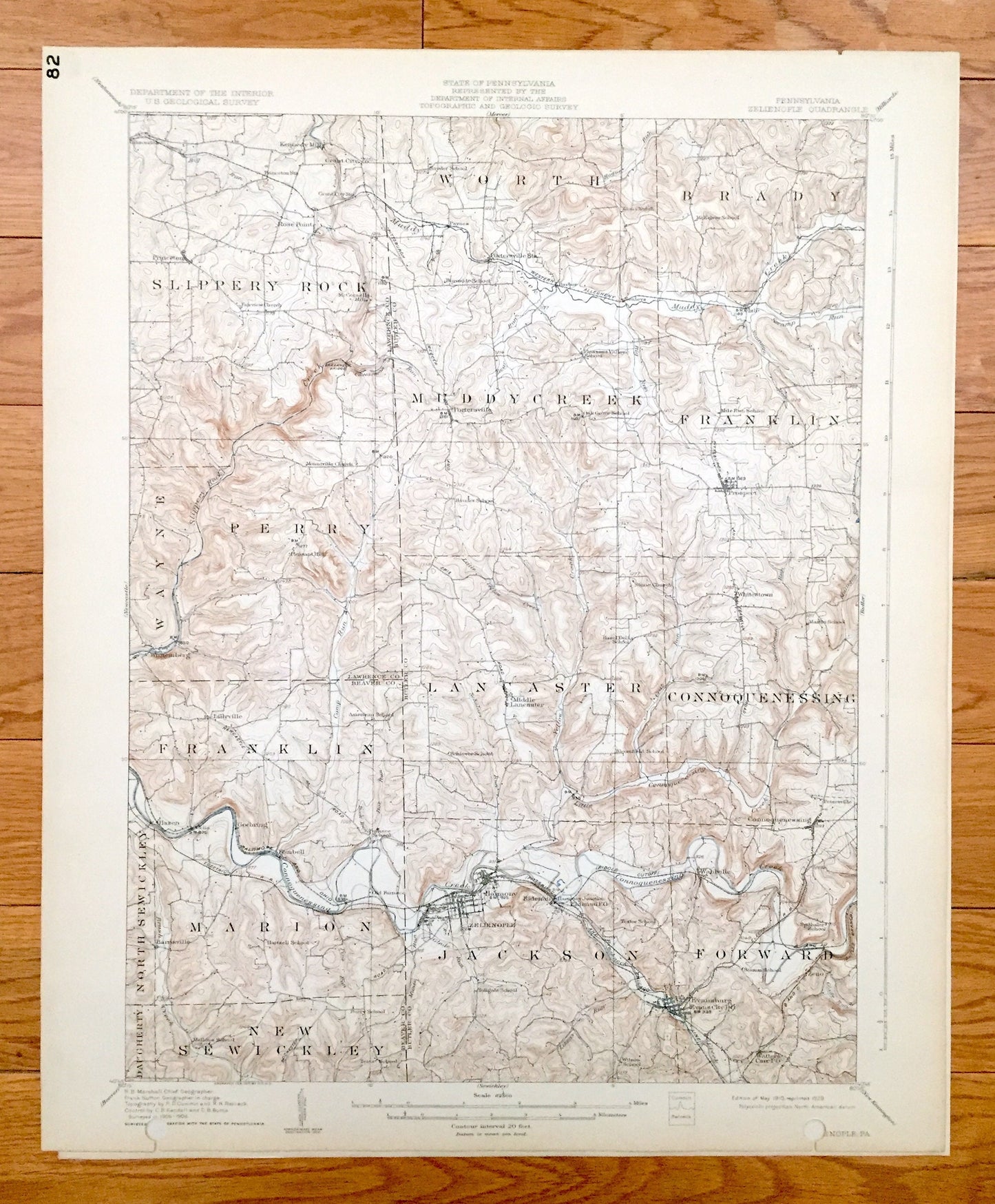 Antique Zelienople, Pennsylvania 1910 US Geological Survey Topographic Map - Jackson, Forward, Marion, New Sewickley, Daugherty, Franklin PA