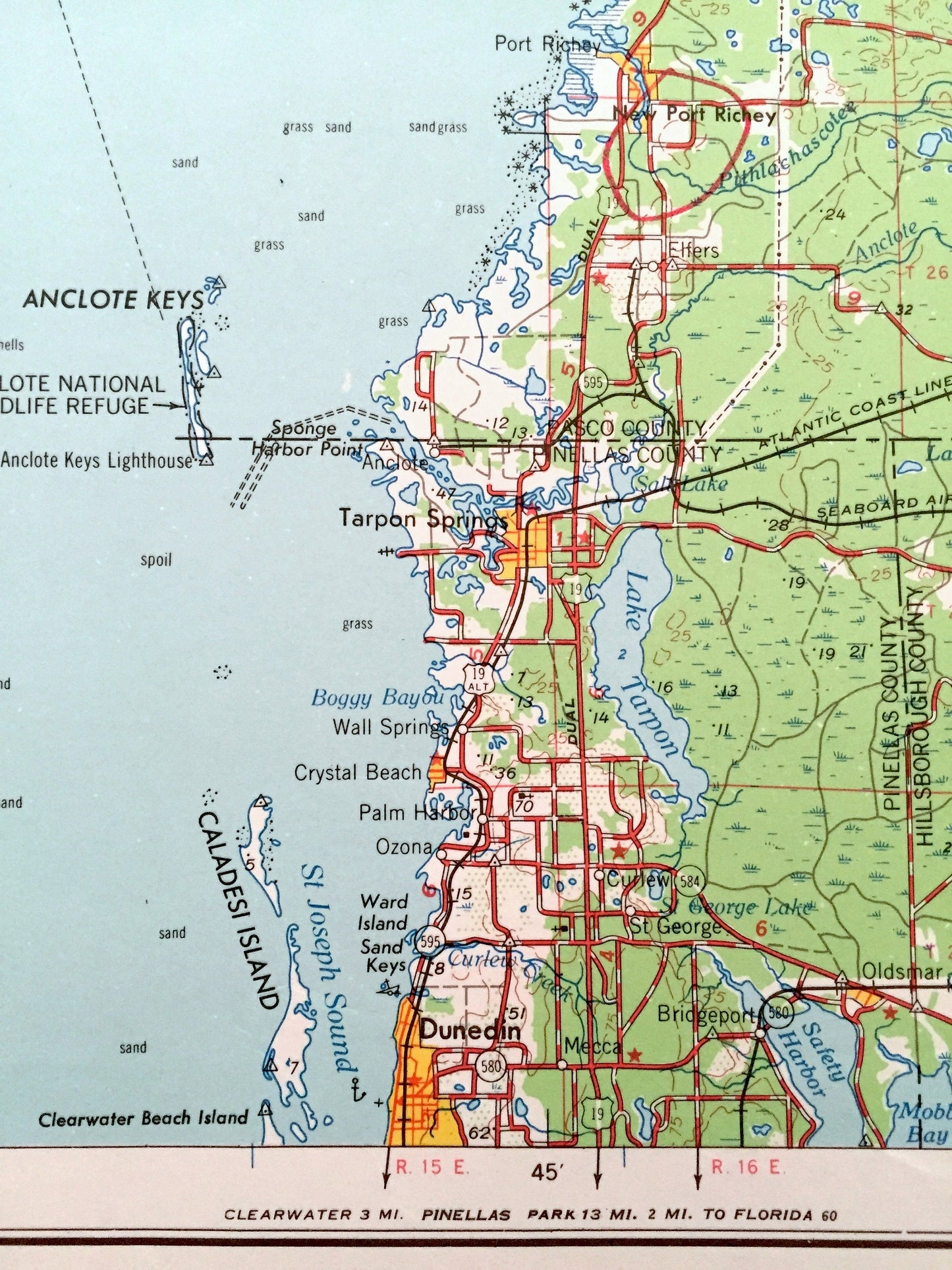 Antique Plant City, Florida 1955 US Geological Survey Topographic Map – Tampa, Dunedin, New Port Richey, Zephyrhillis, Dade City, Wildwood