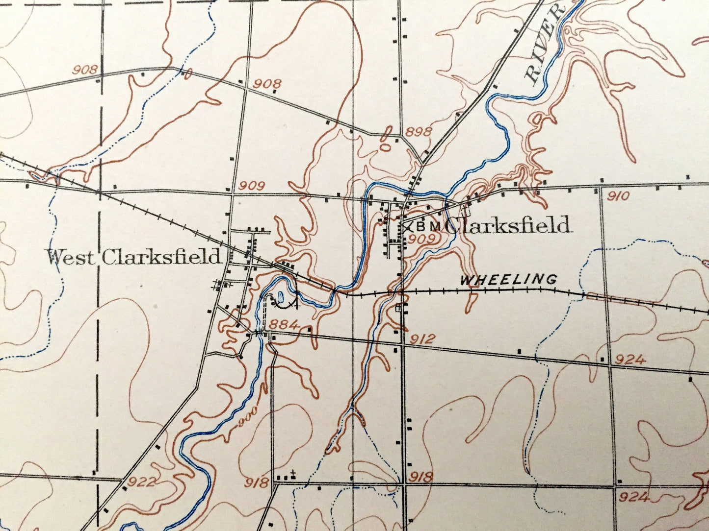 Antique New London, Ohio 1908 US Geological Survey Topographic Map - Greenwich, Ruggles, Troy, Sullivan, Rochester, Fitchville, Clarksfield