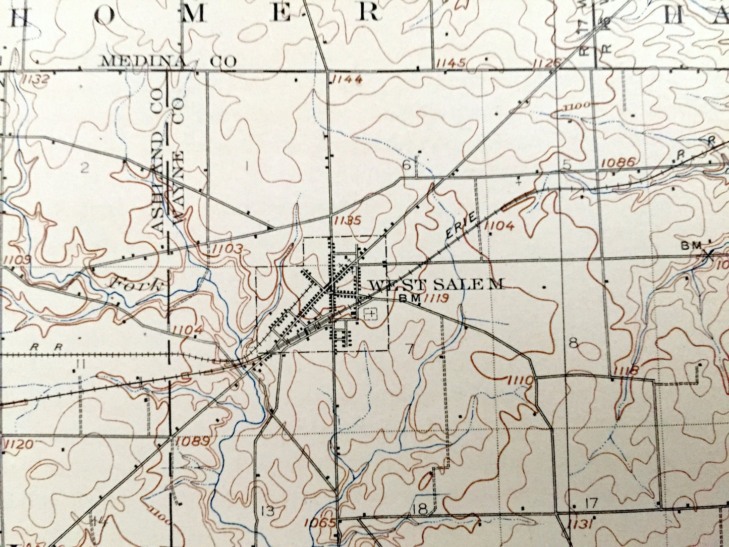 Antique West Salem, Ohio 1908 US Geological Survey Topographic Map - Sullivan, Homer, Harrisville, Orange, Jackson, Congress, Montgomery