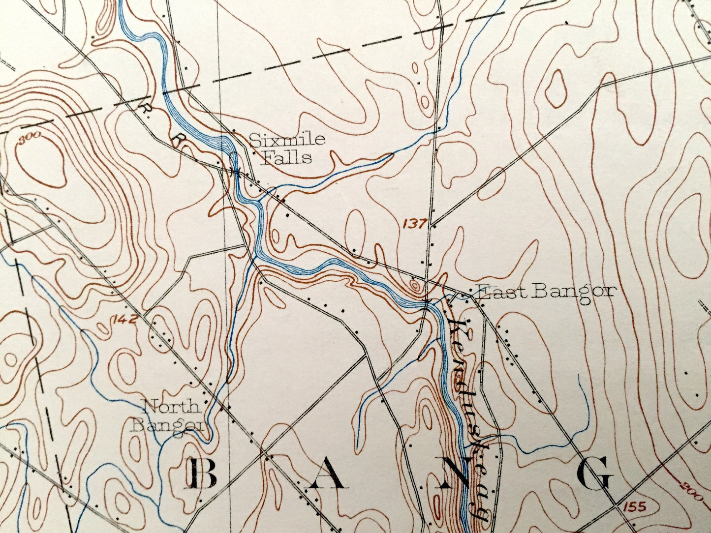 Antique Bangor, Maine 1902 US Geological Survey Topographic Map – Brewer, Hampden, Hermon, Orono, Pushaw Lake, Old Town, Penobscot County ME