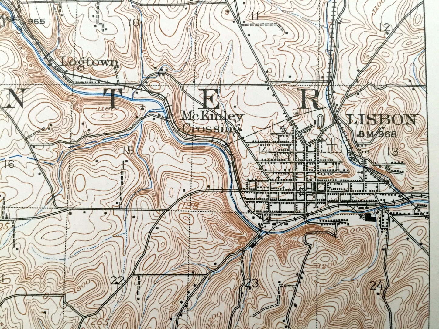 Antique Lisbon, Ohio 1909 US Geological Survey Topographic Map - Mahoning, Columbiana County, Smith, Berlin, Goshen, Green, Butler, Salem OH