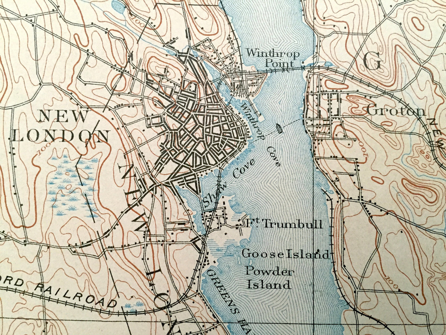 Antique New London, Connecticut 1893 US Geological Survey Topographic Map – Groton, Waterford, Coast Guard, Southold, Fisher Island, Lyme CT