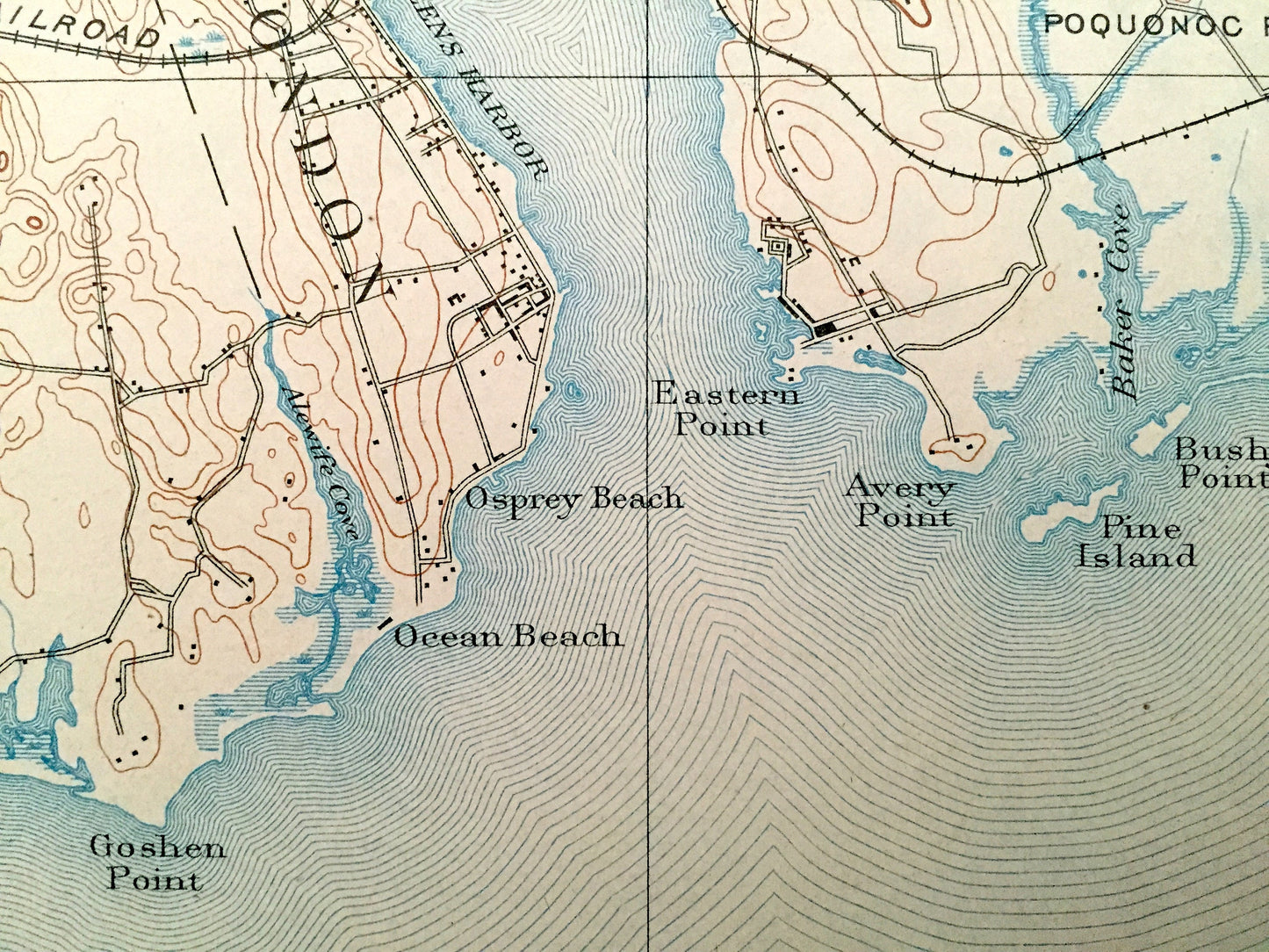 Antique New London, Connecticut 1893 US Geological Survey Topographic Map – Groton, Waterford, Coast Guard, Southold, Fisher Island, Lyme CT