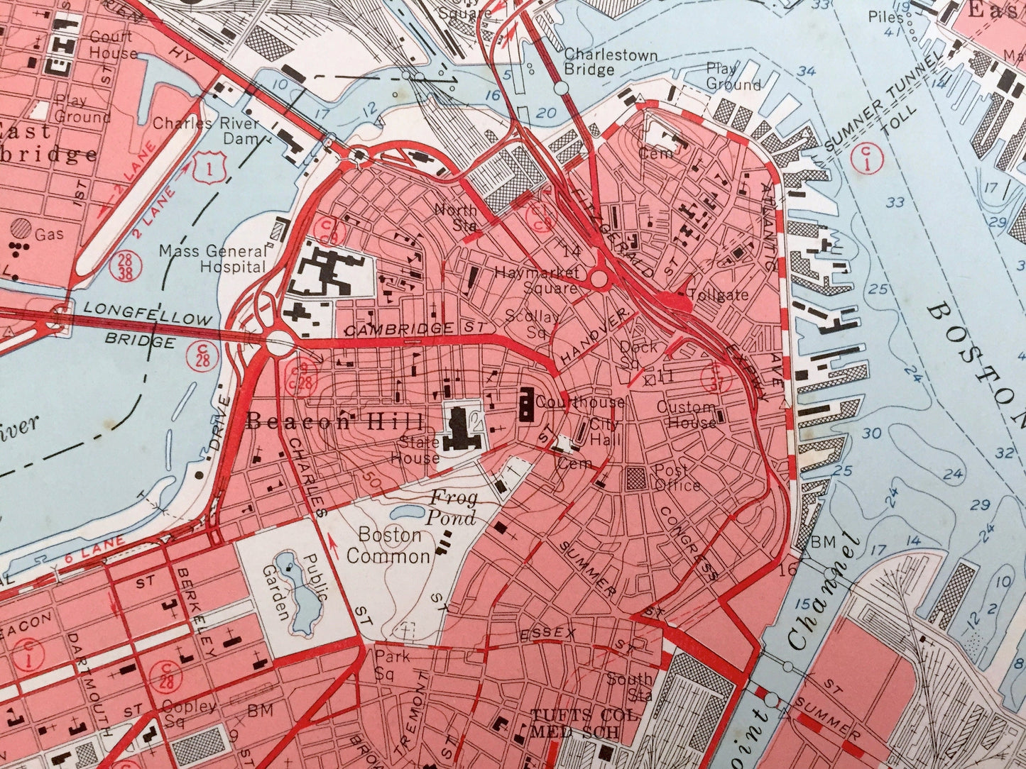 Antique Boston, Massachusetts 1956 US Geological Survey Topographic Map – Quincy, Cambridge, Somerville, Jamaica Plain, Dorchester Milton MA