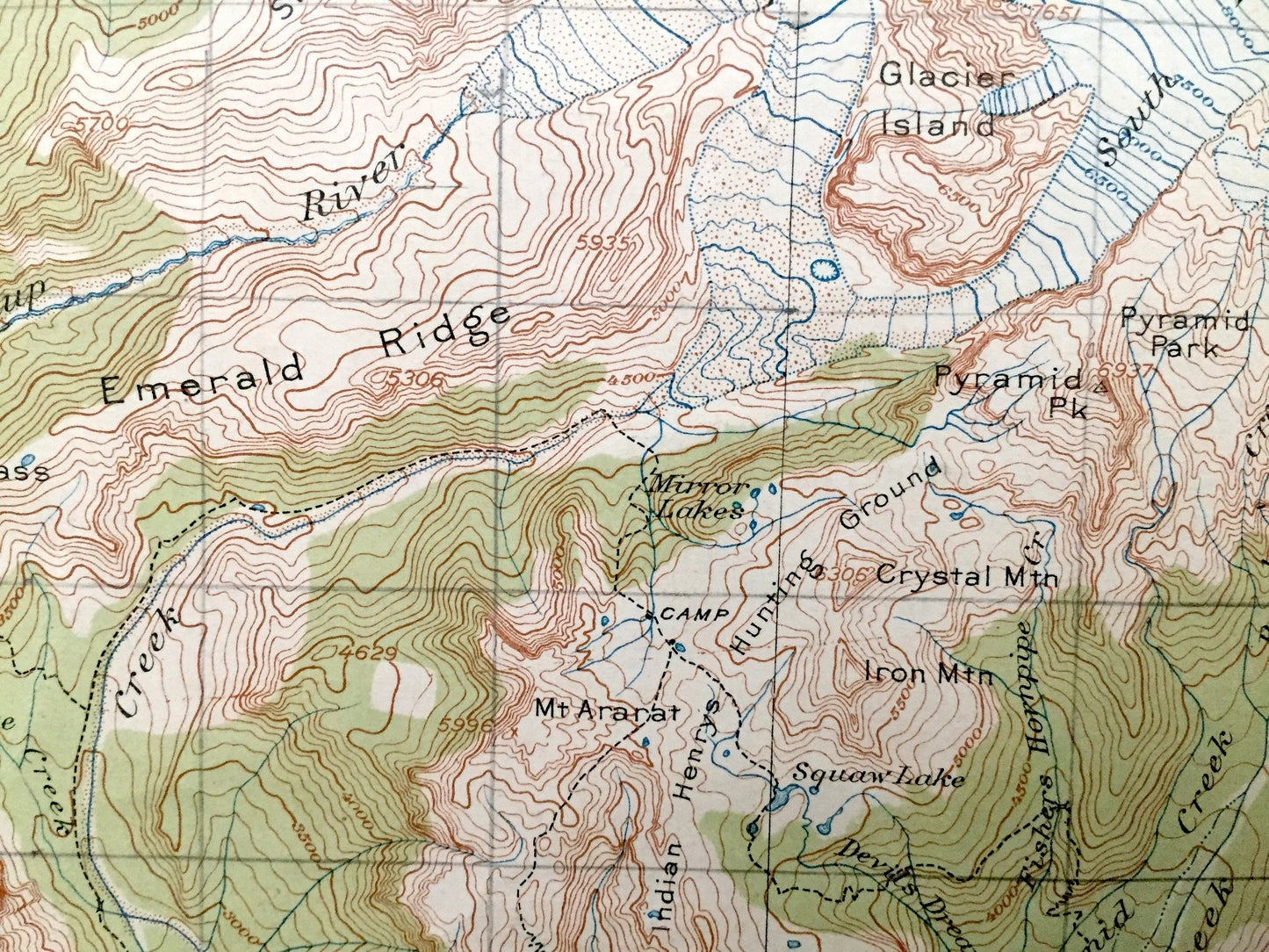 Antique Mt Rainier National Park 1928 US Geological Survey Topographic Map – Pierce County, Cascade Range, Emerald Ridge, Winthrop Mount, WA