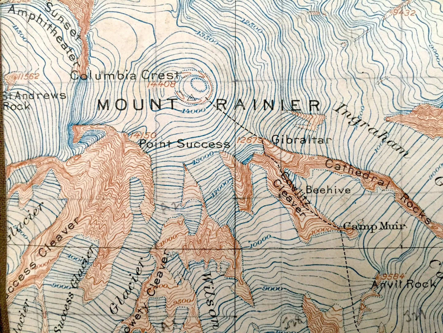 Antique Mt Rainier National Park 1928 US Geological Survey Topographic Map – Pierce County, Cascade Range, Emerald Ridge, Winthrop Mount, WA