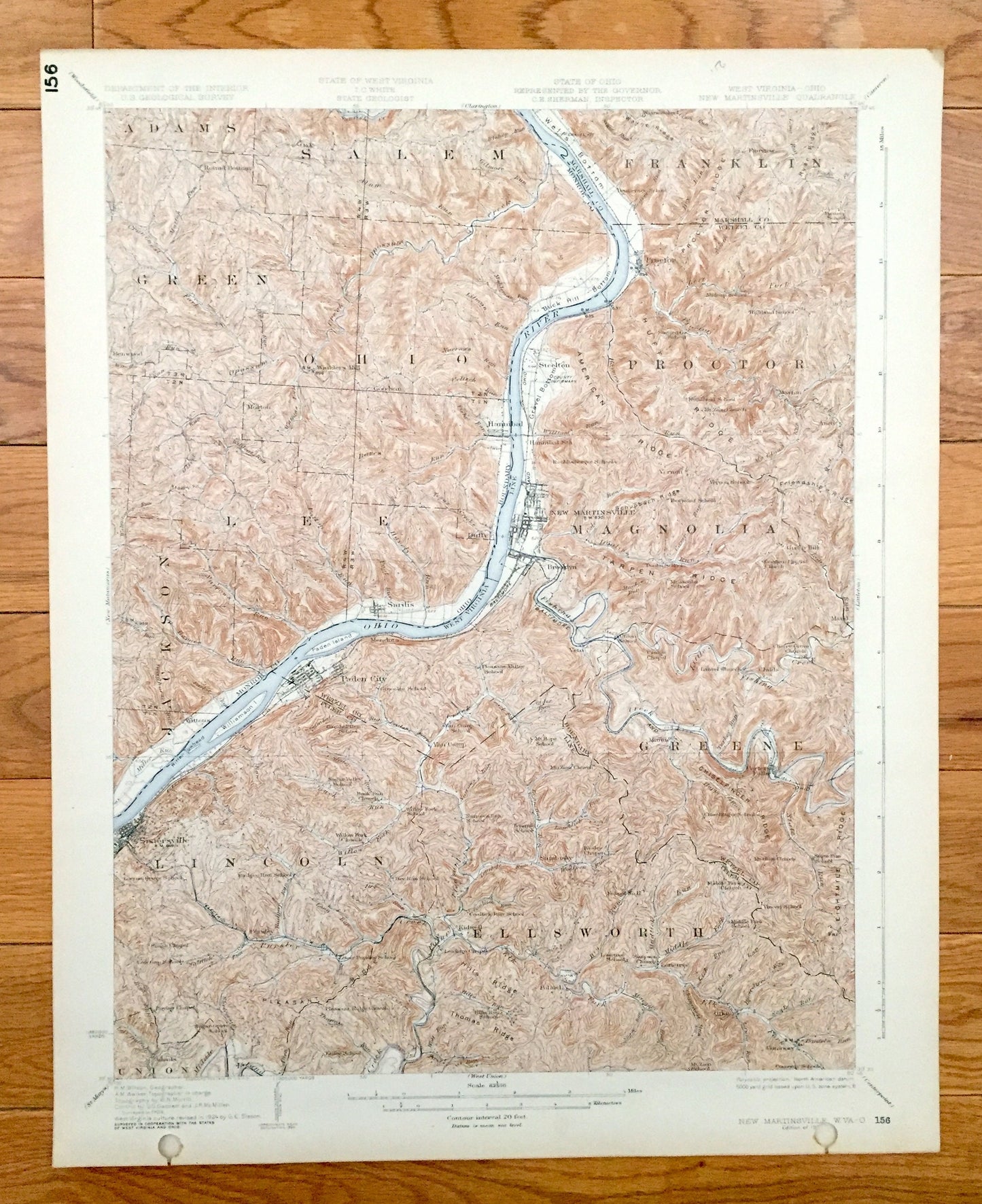 Antique New Martinsville, West Virginia 1926 US Geological Survey Topographic Map – Wetzel County, Magnolia, Brooklyn, Oak, Conaway, Goodwin