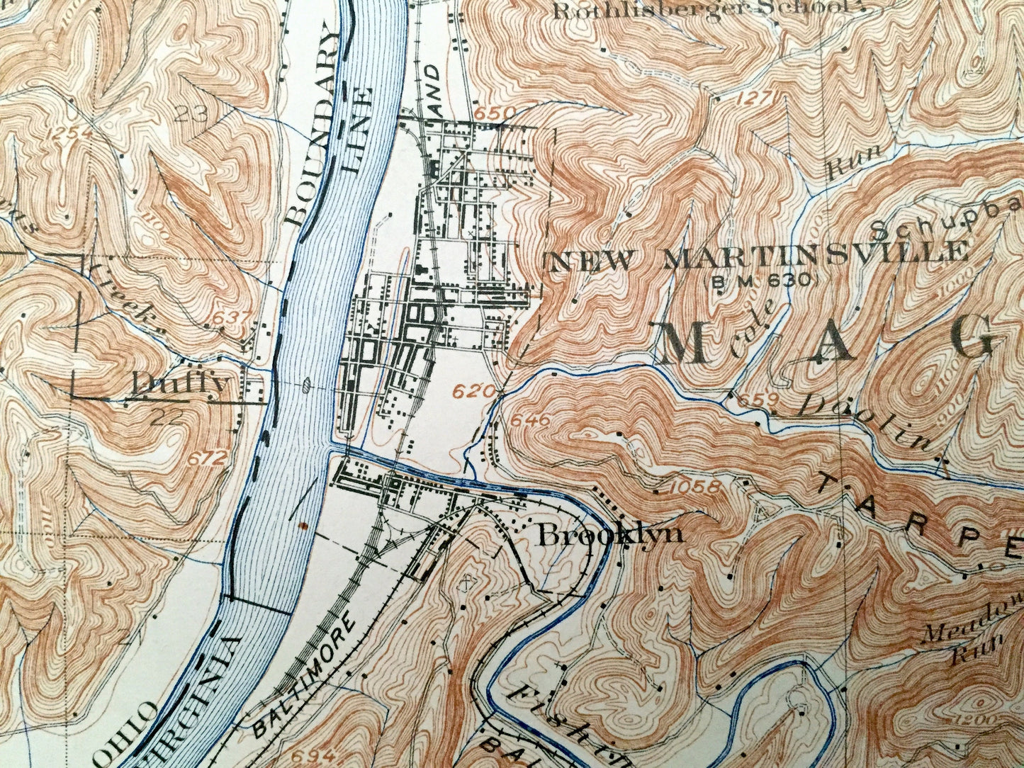 Antique New Martinsville, West Virginia 1926 US Geological Survey Topographic Map – Wetzel County, Magnolia, Brooklyn, Oak, Conaway, Goodwin