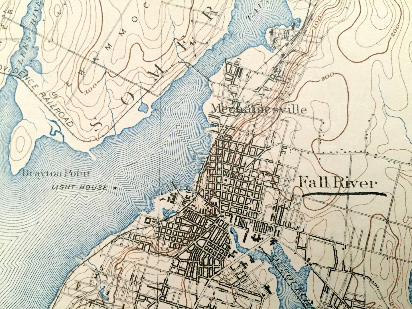 Antique 1893 Fall River, Massachusetts US Geological Survey Topographic Map – Sakonnet River, Swansea, Westport & Tiverton, Rhode Island, MA