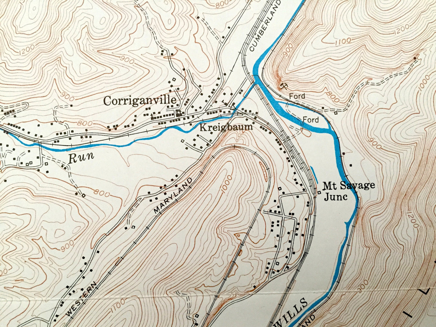 Antique Cumberland, Maryland 1949 US Geological Survey Topographic Map – Allegany County, Pennsylvania, West Virginia, Ridgeley Ellerslie MD